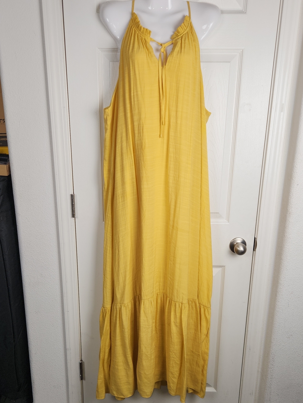 Nine West Mustard Halter Boho Tie-Front Maxi Dress 2X